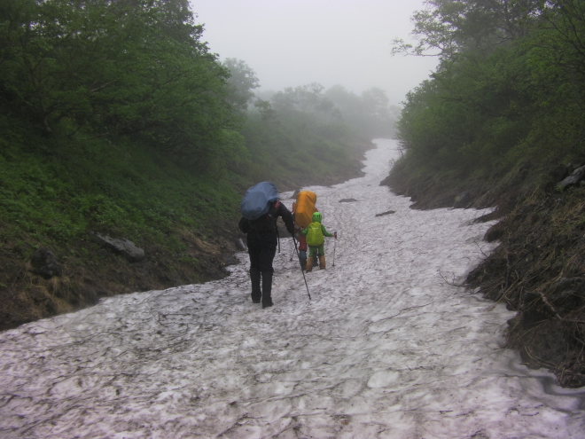トムラウシ山　コマドリ沢出合　雪渓